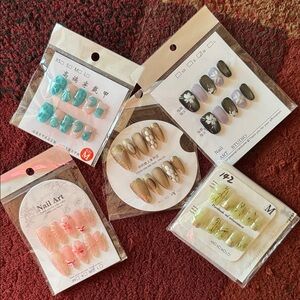 Bundle of 5 Press-On Nail Sets; Various Colors & Designs; Like New